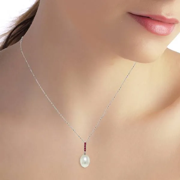 4.2 Carat 14K Solid White Gold Necklace Ruby Briolette Pearl