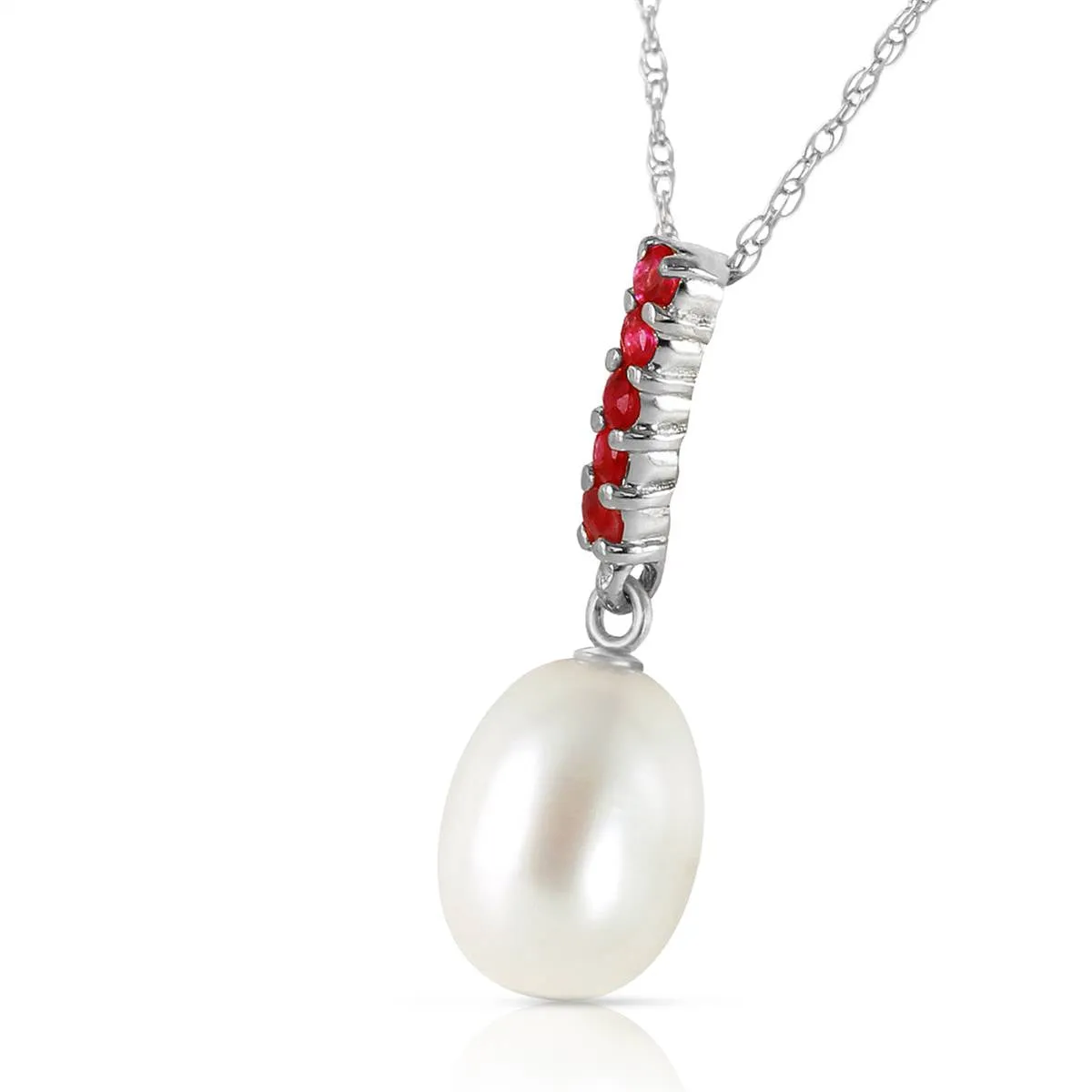 4.2 Carat 14K Solid White Gold Necklace Ruby Briolette Pearl