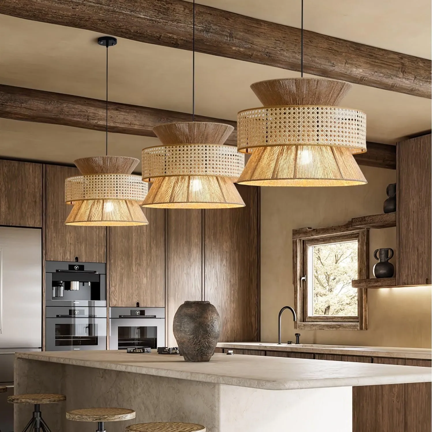 BambooLuxe Light - Italienische Bambus Rattan Pendelleuchte