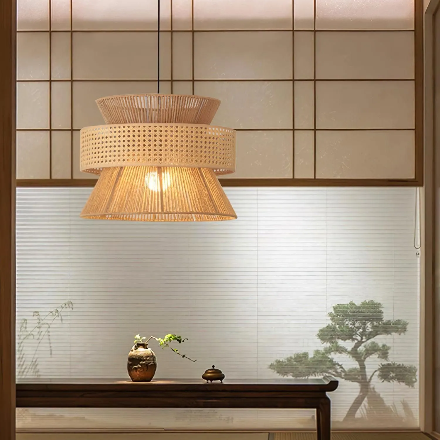 BambooLuxe Light - Italienische Bambus Rattan Pendelleuchte