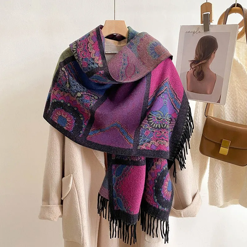 Color Block Ethnic Style Winter Shawl Scarf