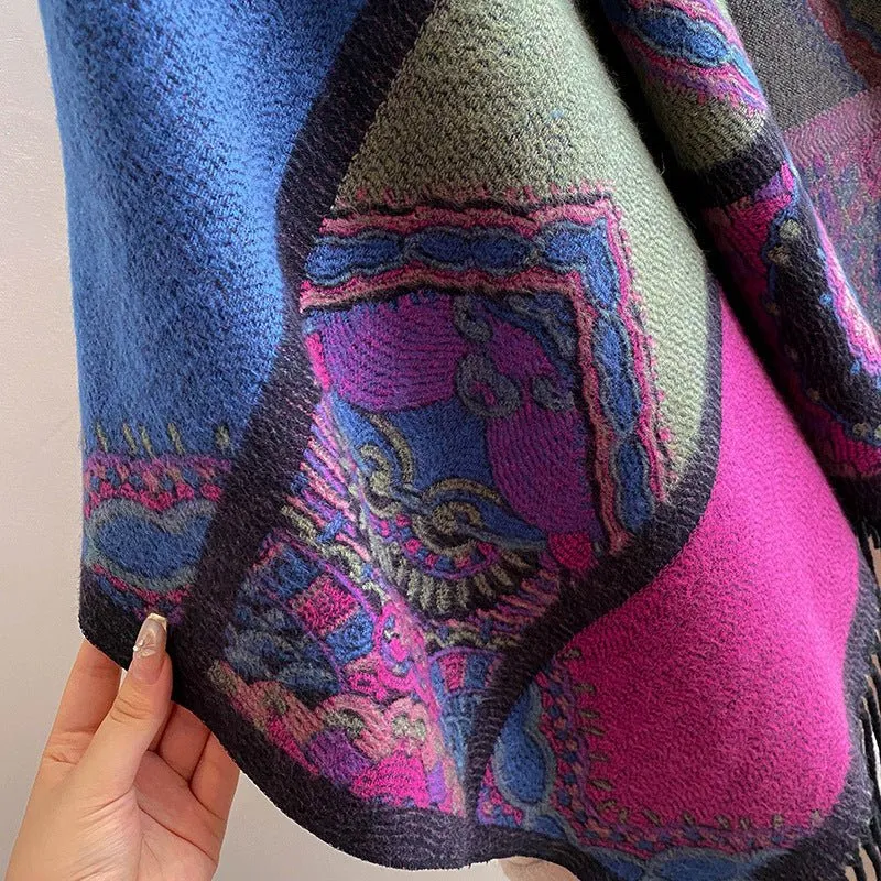 Color Block Ethnic Style Winter Shawl Scarf