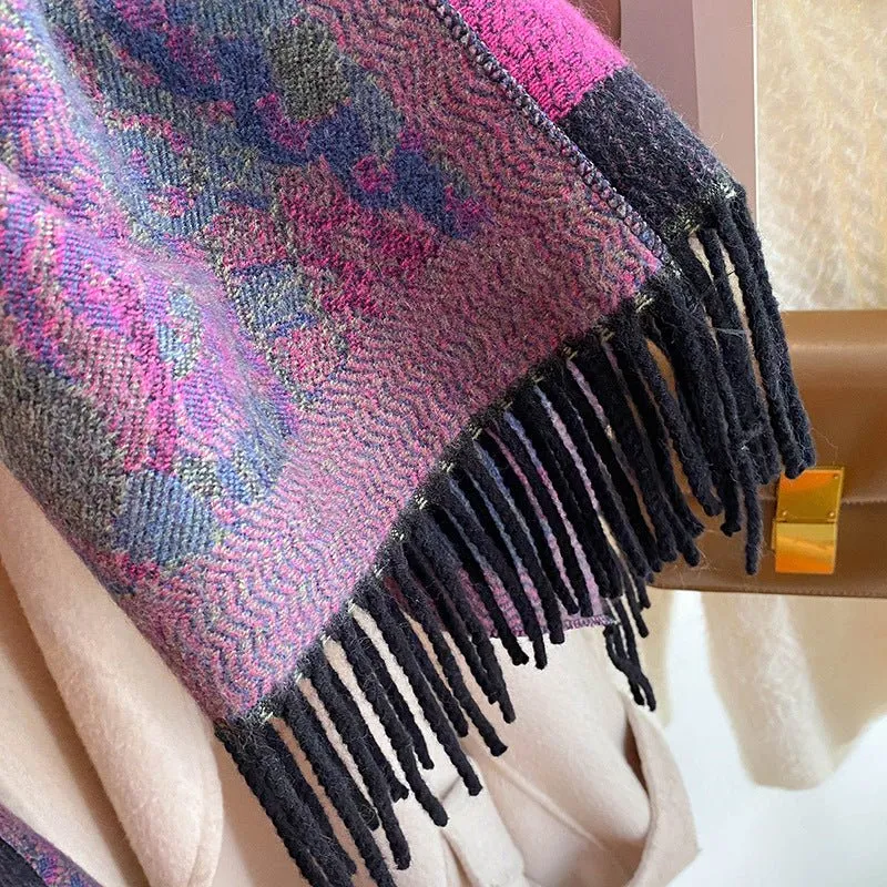 Color Block Ethnic Style Winter Shawl Scarf