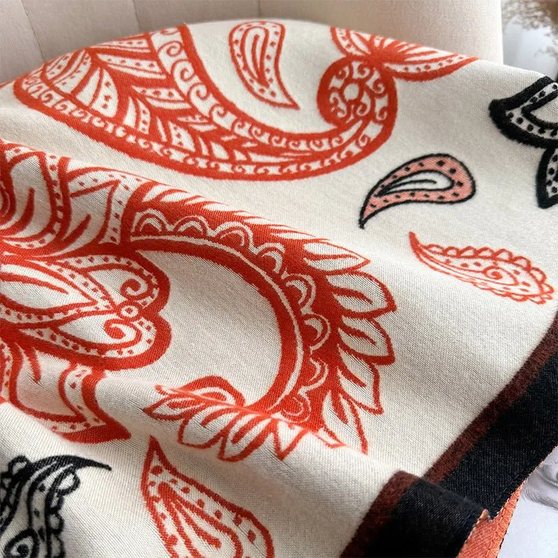 Colorful Floral Design Women's Luxury Winter Shawl Scarf
