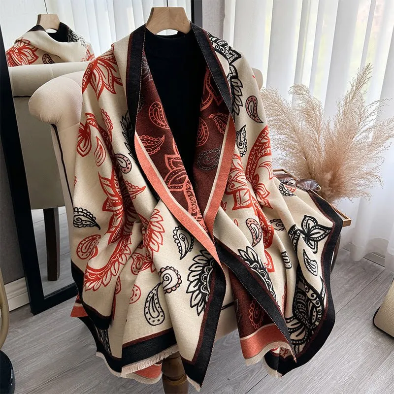 Colorful Floral Design Women's Luxury Winter Shawl Scarf