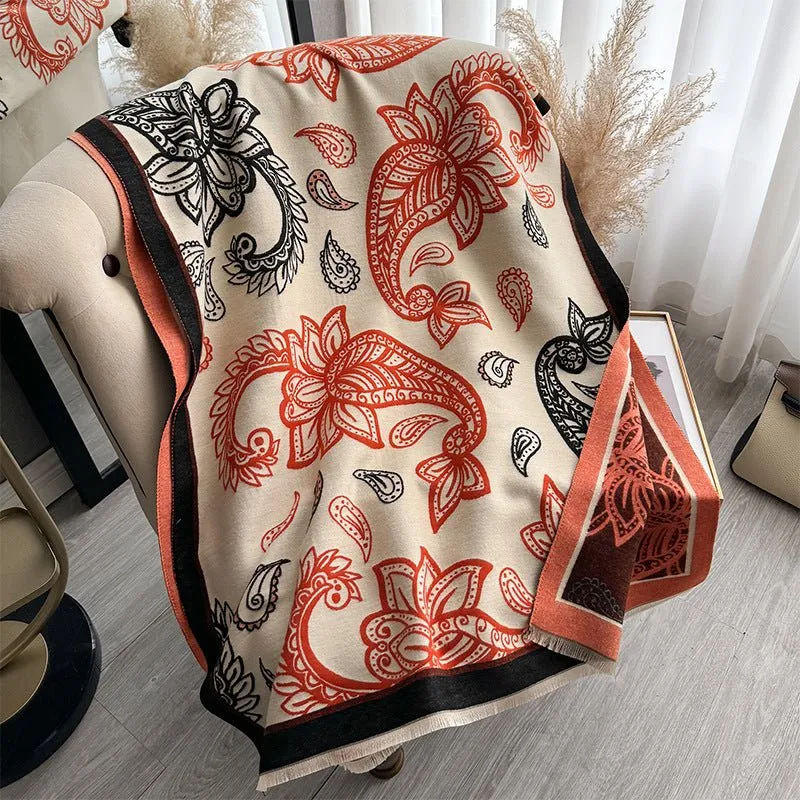 Colorful Floral Design Women's Luxury Winter Shawl Scarf