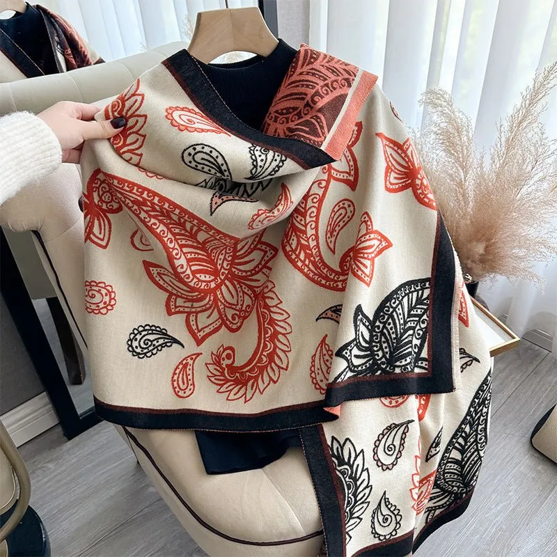 Colorful Floral Design Women's Luxury Winter Shawl Scarf