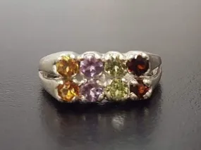 Colorful Multistone Ring - Natural Gemstones Ring - Vintage Double Band