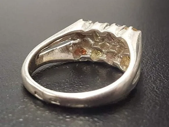 Colorful Multistone Ring - Natural Gemstones Ring - Vintage Double Band