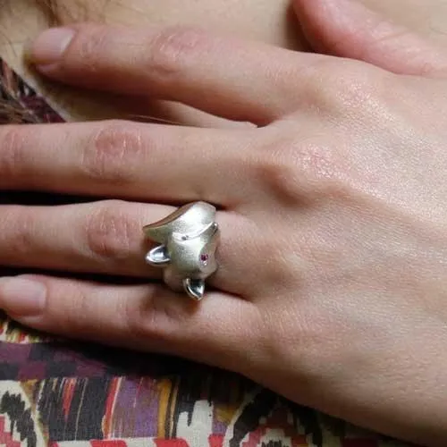 Fox Ring Satin Finish Sterling Silver