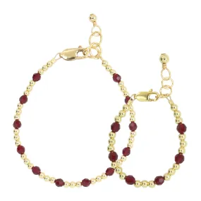 January Birthstone Dotted Mom   Mini Bracelet Set (3MM   4MM Beads)