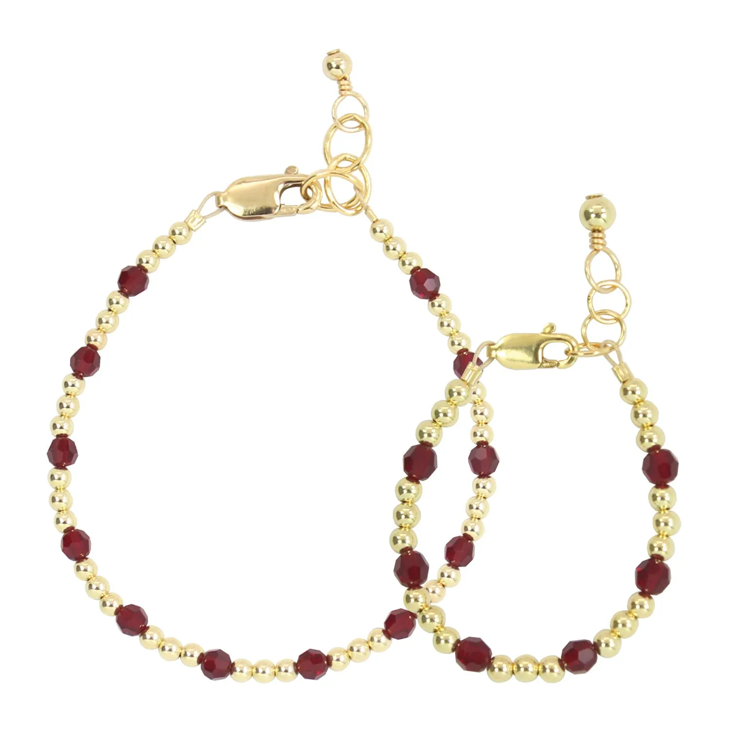January Birthstone Dotted Mom   Mini Bracelet Set (3MM   4MM Beads)