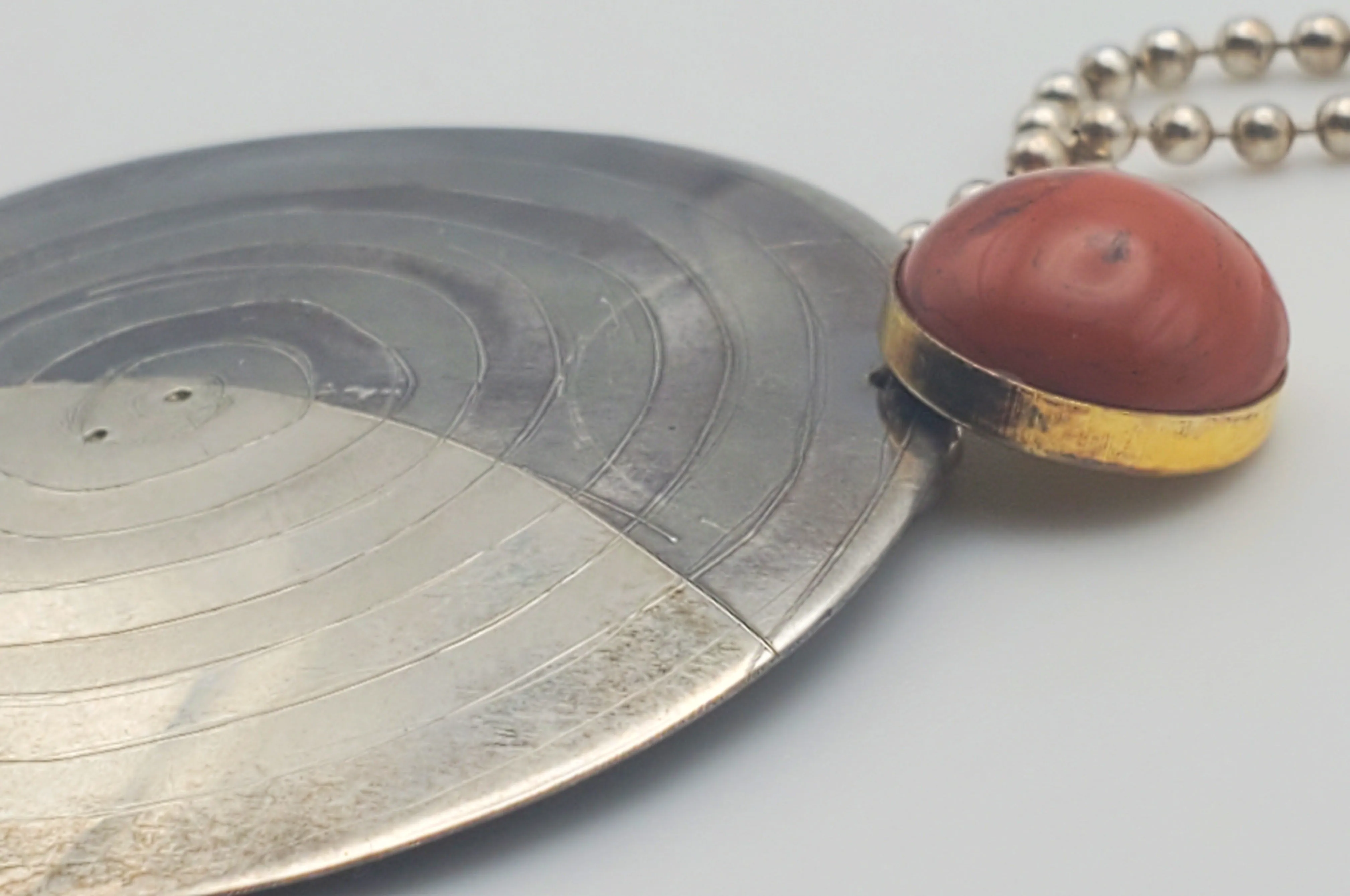 Lewis   Hubener - Handmade Sterling Silver 18k Vermeil Red Jasper Pendant Kinetic Jewelry Necklace - 20"