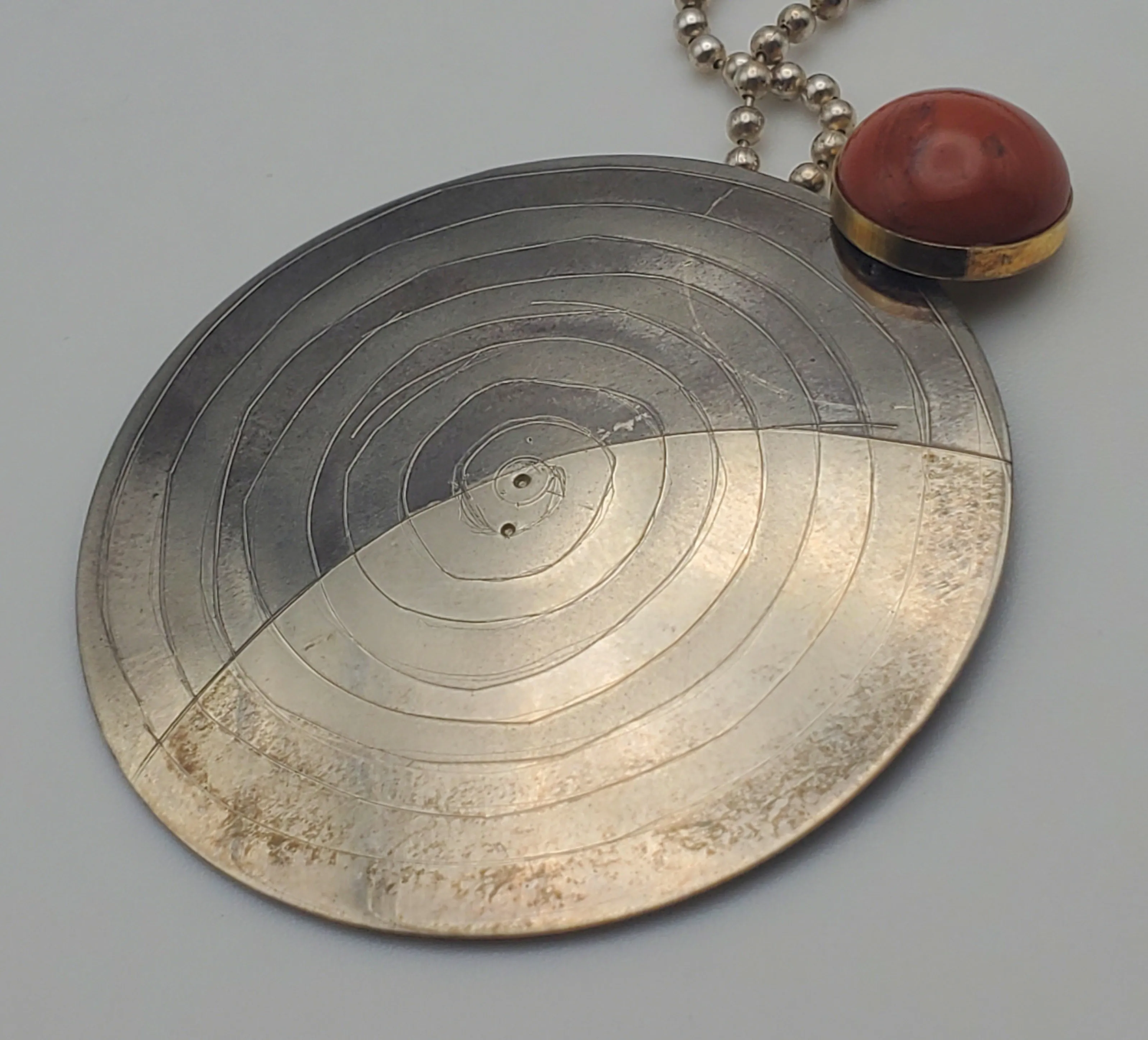 Lewis   Hubener - Handmade Sterling Silver 18k Vermeil Red Jasper Pendant Kinetic Jewelry Necklace - 20"