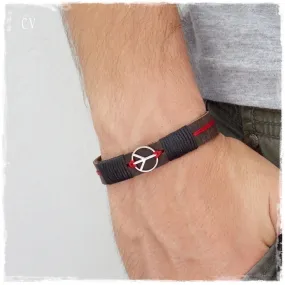 Peace Sign Leather Bracelet