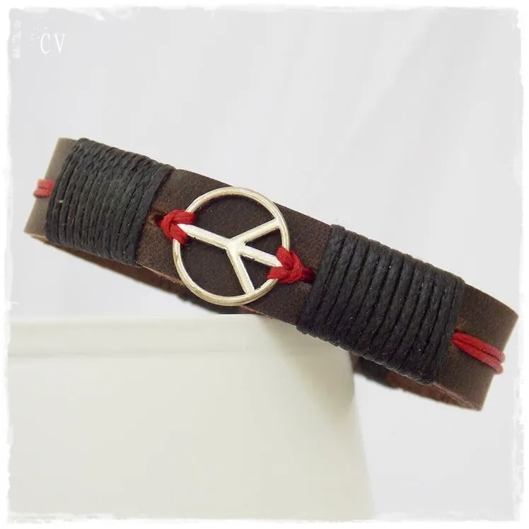 Peace Sign Leather Bracelet