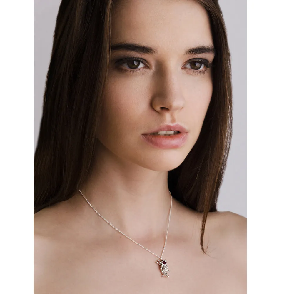 Silver Ruby Drop Necklace