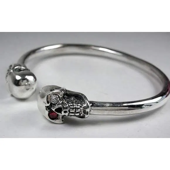Sterling Silver Gemstone Skull Biker Cuff
