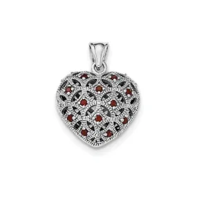Sterling Silver Rhodium-Plated with Garnet January Birthstone Heart Pendant