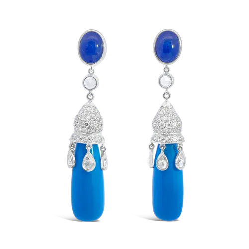 Turquoise, Diamond & Sapphire Estate Earrings