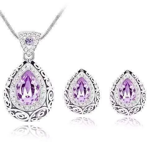 Vintage Filigree Teardrop Necklace and Earrings Set or Individual - Choose Your Color!