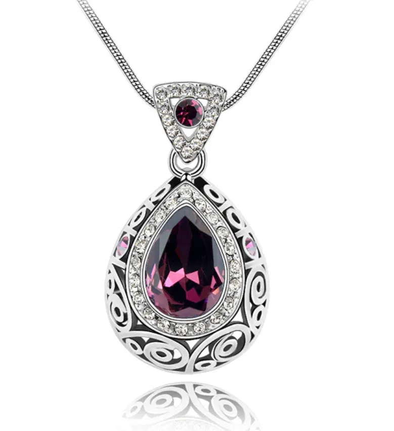 Vintage Filigree Teardrop Necklace and Earrings Set or Individual - Choose Your Color!