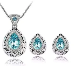 Vintage Filigree Teardrop Necklace and Earrings Set or Individual - Choose Your Color!